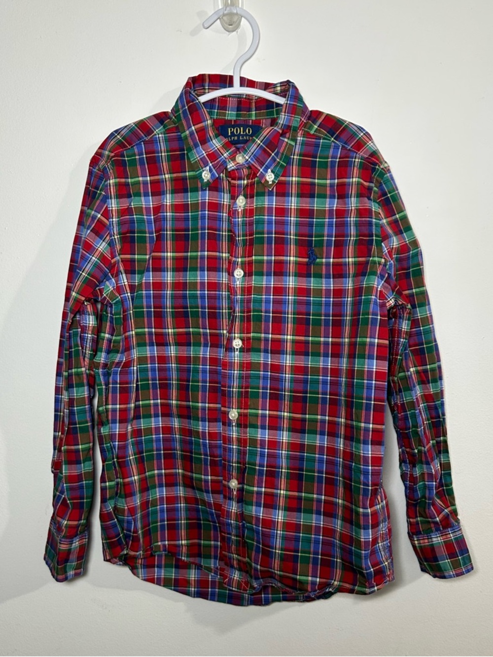 Polo by Ralph Lauren Boys Red Green Plaid Button-Down Long Sleeve Shirt